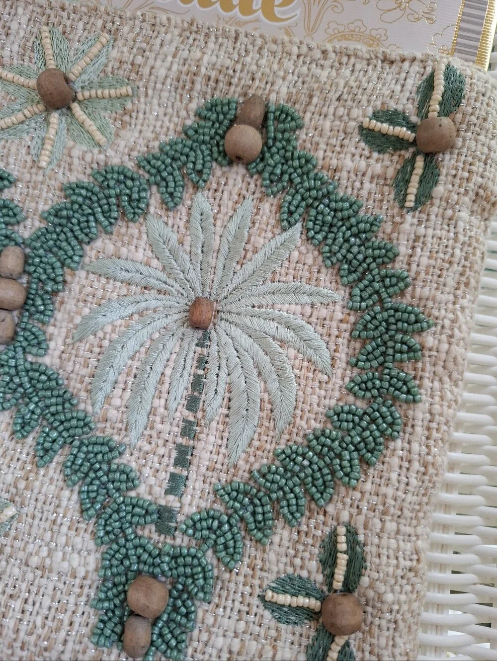 Handcrafted Beaded Green Palm Tree Coastal Medium Size Pouch NWT